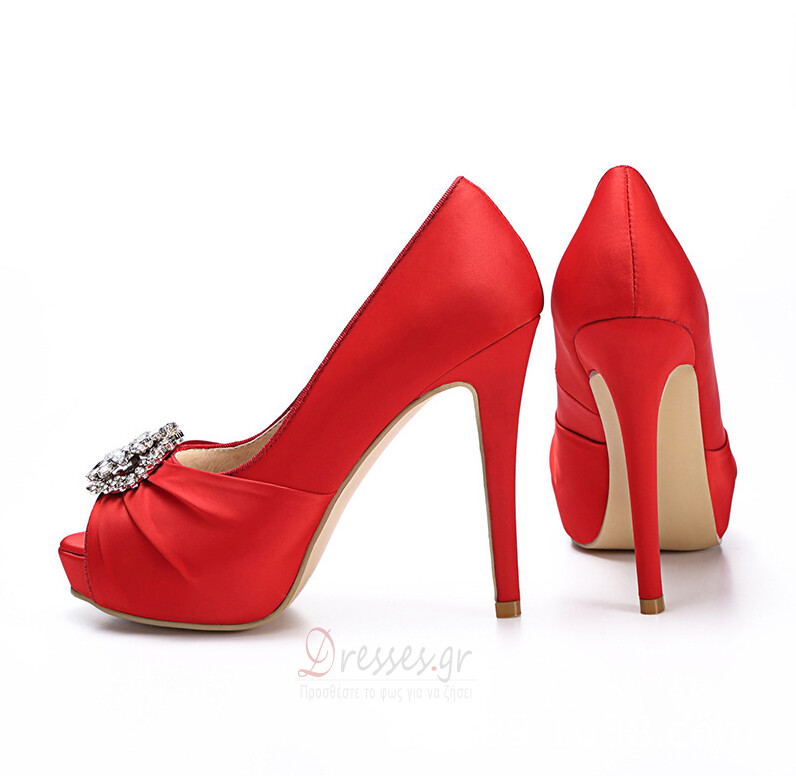 12CM Super High Heel Rhinestone Γαμήλια παπούτσια Satin Party Shoes