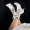 Γυναικείες μπότες μόδας με κούφια ψηλά τακούνια λευκές δαντέλες γυναικείες μπότες γάμου - Σελίδα 4