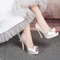 Γυναικεία παπούτσια ανοιχτό toe σατέν αδιάβροχη πλατφόρμα ψηλά τακούνια γάμου - Σελίδα 4