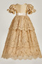 Φόρεμα Βάπτισης Φθινόπωρο Φερμουάρ επάνω Φυσικό πουφ μανίκια Κοντομάνικο - Σελίδα 1