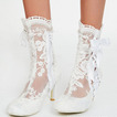 Γυναικείες μπότες μόδας με κούφια ψηλά τακούνια λευκές δαντέλες γυναικείες μπότες γάμου