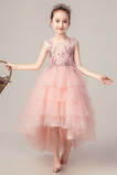 Φυσικό Τούλι Τονισμένα ροζέτα Φερμουάρ επάνω Λουλούδι κορίτσι φορέματα