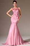 Αχλάδι Σιφόν Πλισέ Αμάνικο Τονισμένα ροζέτα Βραδινά φορέματα