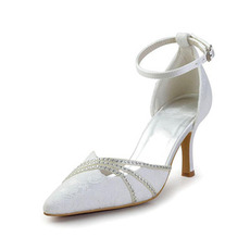 Λευκά παπούτσια γάμου δαντέλα παπούτσια γάμου με στρας γυναικών στιλέτο rhinestone παράνυμφος παπούτσια