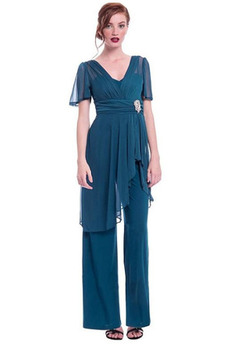 Φυσικό Οι πτυχωμένες μπούστο Ρετρό Σιφόν Παντελόνι κοστούμι φόρεμα