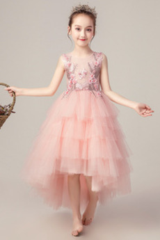 Φυσικό Τούλι Τονισμένα ροζέτα Φερμουάρ επάνω Λουλούδι κορίτσι φορέματα