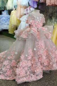 Λουλούδι κορίτσι φορέματα Τονισμένα ροζέτα Κοντομάνικο Φυσικό Λουλούδι Χάνει