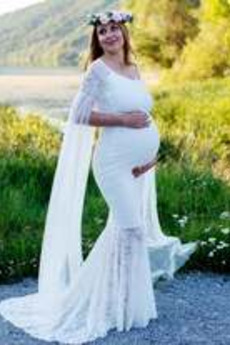 Νυφικά Εγκυμοσύνη Μακρύ Δαντέλα Σέσουλα Φερμουάρ επάνω Φθινόπωρο
