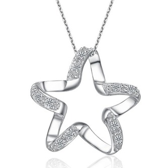 Κλείδα γυναίκες Ασημένιο πεντάκτινο αστέρι ένθετο διαμάντι κολιέ & μενταγιόν - Σελίδα 1