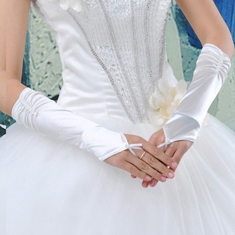 Παχύ Διακόσμηση Ταφτάς Χάντρες δάχτυλα Μακρύ Γάντια γάμου - Σελίδα 1