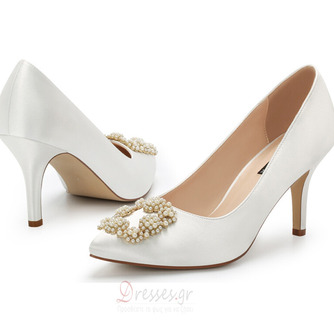 Μαργαριτάρια ψηλοτάκουνα γαμήλια παπούτσια λευκά σατέν γαμήλια παπούτσια - Σελίδα 1