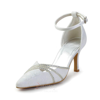 Λευκά παπούτσια γάμου δαντέλα παπούτσια γάμου με στρας γυναικών στιλέτο rhinestone παράνυμφος παπούτσια - Σελίδα 1