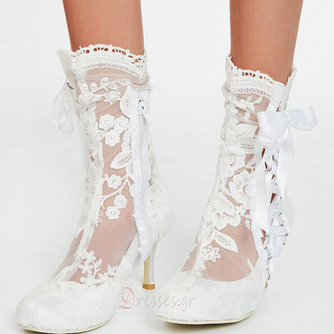 Γυναικείες μπότες μόδας με κούφια ψηλά τακούνια λευκές δαντέλες γυναικείες μπότες γάμου - Σελίδα 1