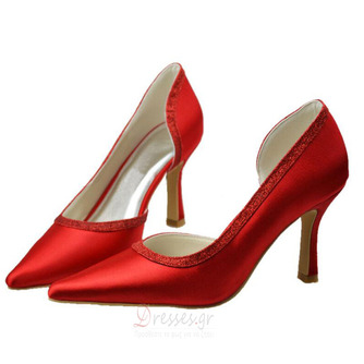 Δείχνοντας κόκκινα στιλέτο ψηλά τακούνια σατέν παπούτσια δεξιώσεων - Σελίδα 1