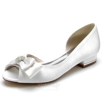 Παπούτσια γάμου για νύφη με χαμηλά τακούνια στρας Νυφικά παπούτσια σατέν βραδινό πάρτι για χορό - Σελίδα 1