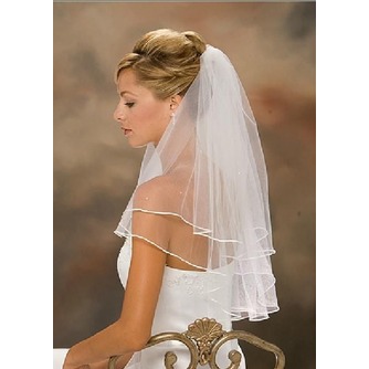 Διπλό σατέν κορδέλα άκρη με πέπλο λευκό / ελεφαντόδοντο γαμήλιο πέπλο χονδρικής - Σελίδα 1