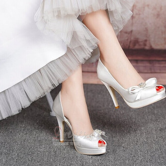 Γυναικεία παπούτσια ανοιχτό toe σατέν αδιάβροχη πλατφόρμα ψηλά τακούνια γάμου - Σελίδα 4