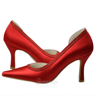 Δείχνοντας κόκκινα στιλέτο ψηλά τακούνια σατέν παπούτσια δεξιώσεων - Σελίδα 4