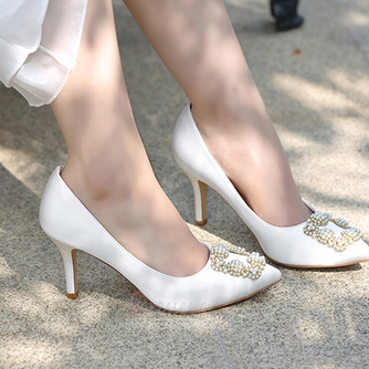 Μαργαριτάρια ψηλοτάκουνα γαμήλια παπούτσια λευκά σατέν γαμήλια παπούτσια - Σελίδα 3