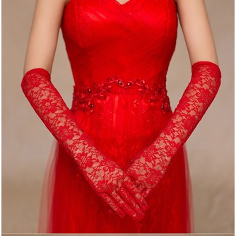 Λεπτό Φθινόπωρο Δαντέλα Κόκκινο Επίσημη Σούπερ μακράς Γάντια γάμου - Σελίδα 3