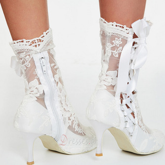 Γυναικείες μπότες μόδας με κούφια ψηλά τακούνια λευκές δαντέλες γυναικείες μπότες γάμου - Σελίδα 2