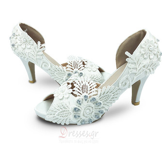 Σατέν μεγάλου μεγέθους γαμήλια παπούτσια δαντέλα λουλούδι ψηλοτάκουνα γαμήλια παπούτσια παράνυμφων παπούτσια - Σελίδα 1