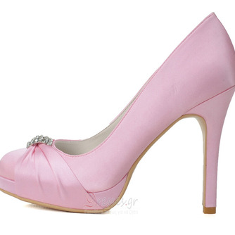 Σατέν φόρεμα παπούτσια νύφη ροζ παπούτσια γάμου παράσταση υψηλό τακούνια - Σελίδα 3
