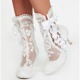 Γυναικείες μπότες μόδας με κούφια ψηλά τακούνια λευκές δαντέλες γυναικείες μπότες γάμου - Σελίδα 3