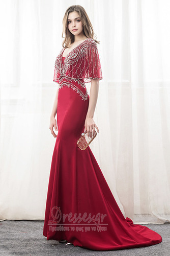 Χάντρες Χαλαρά μανίκια Σατέν Λαιμόκοψη V Βραδινά φορέματα - Σελίδα 3