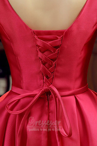 Κοκτέιλ φορέματα Σατέν Αχλάδι Κομψό & Πολυτελές Μέχρι το Γόνατο Λαιμόκοψη V - Σελίδα 5