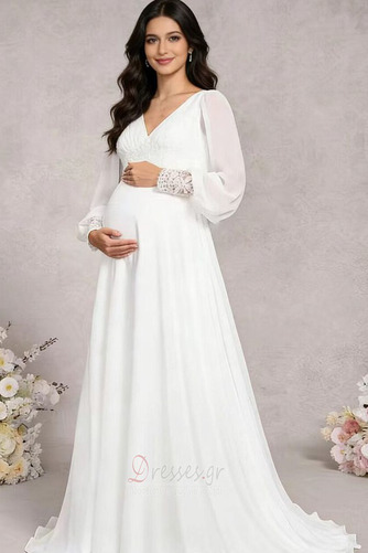 Νυφικά Άνοιξη Παραλία Ντραπέ Μέση αυτοκρατορία Σιφόν Μακρύ - Σελίδα 1