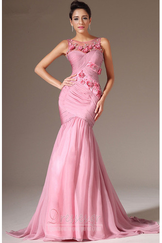 Αχλάδι Σιφόν Πλισέ Αμάνικο Τονισμένα ροζέτα Βραδινά φορέματα - Σελίδα 1