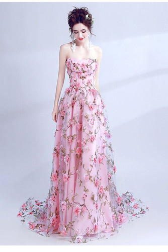 Βραδινά φορέματα Στράπλες Καλοκαίρι Γραμμή Α Αμάνικο Χάνει Τονισμένα ροζέτα - Σελίδα 1