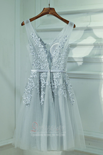 Παράνυμφος φορέματα Τούλι Μέχρι το Γόνατο πιέτα Ρομαντικό εξώπλατο Γραμμή Α - Σελίδα 2