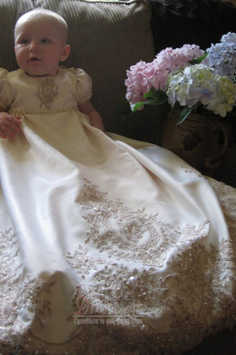 Επίσημη Κόσμημα Δαντέλα Μικρό πουφ μανίκια Φόρεμα Βάπτισης - Σελίδα 3