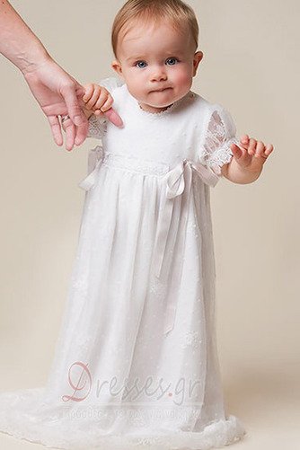 Φυσικό Επίσημη Τούλι Κοντομάνικο Τονισμένα τόξο Φόρεμα Βάπτισης - Σελίδα 3