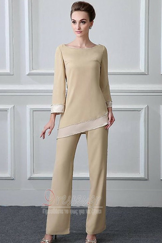 Μακρύ Μανίκι Φυσικό Χάντρες Σιφόν Ρετρό Κοντομάνικο Παντελόνι κοστούμι φόρεμα - Σελίδα 1