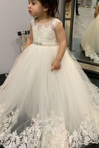 Λουλούδι κορίτσι φορέματα Έτος 2019 Αμάνικο Διακοσμημένες με χάντρες ζώνη Τούλι - Σελίδα 1