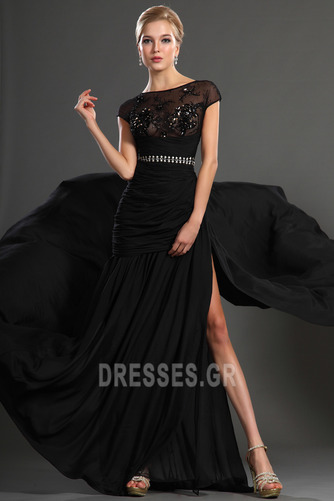Μηρό-υψηλές σχισμή Μαύρο Ντραπέ Προσαρμοσμένες μανίκια Μπάλα φορέματα - Σελίδα 2