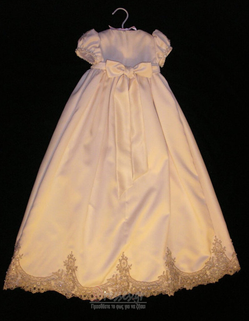 Επίσημη Κόσμημα Δαντέλα Μικρό πουφ μανίκια Φόρεμα Βάπτισης