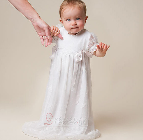 Φυσικό Επίσημη Τούλι Κοντομάνικο Τονισμένα τόξο Φόρεμα Βάπτισης