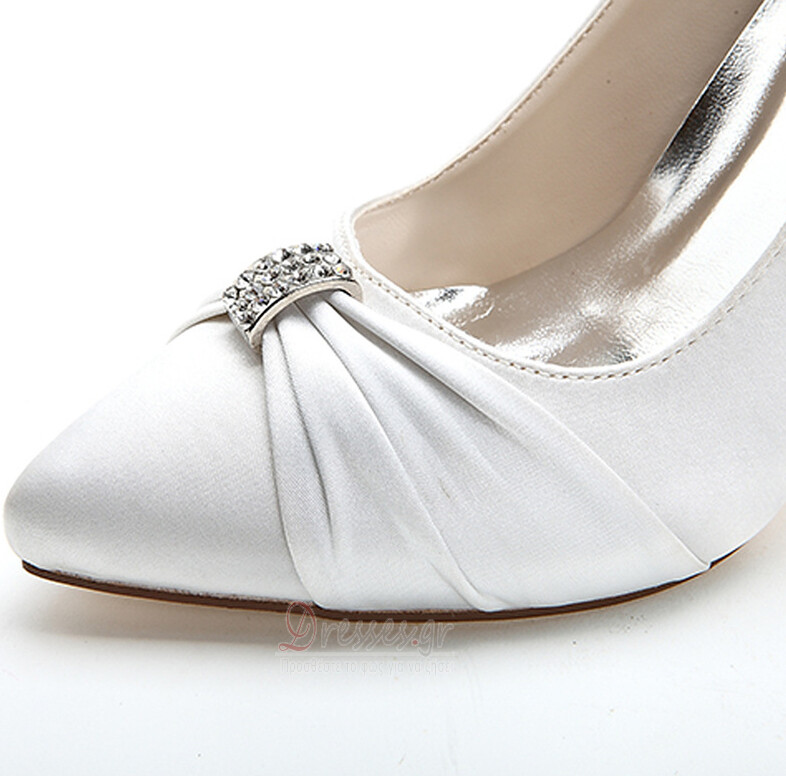 Γυναικεία μυτερά παπούτσια γάμου με ψηλοτάκουνα σατέν παπούτσια
