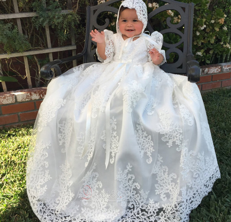 Κοντομάνικο Τονισμένα τόξο Φυσικό Τούλι Πριγκίπισσα Φόρεμα Βάπτισης
