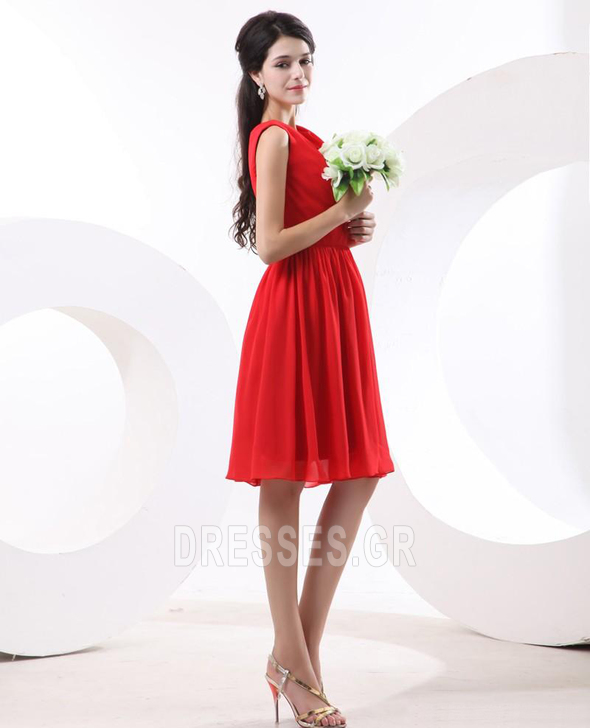 Λαιμόκοψη V Κόκκινο Φυσικό Μέχρι το Γόνατο Παράνυμφος φορέματα