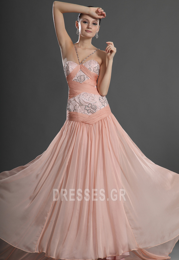 Ορθογώνιο Σιφόν Αμάνικο ροζ μαργαριτάρι Τούλι επικάλυψης Μπάλα φορέματα