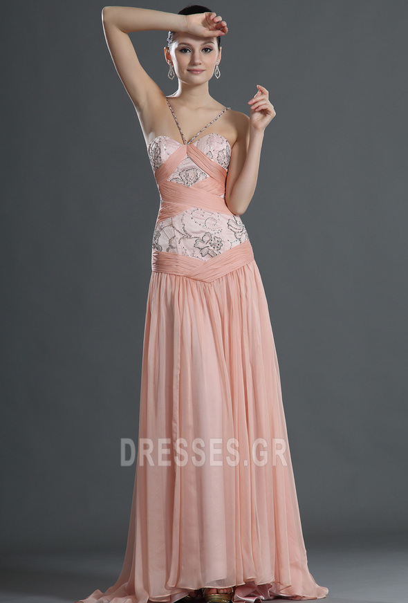 Ορθογώνιο Σιφόν Αμάνικο ροζ μαργαριτάρι Τούλι επικάλυψης Μπάλα φορέματα