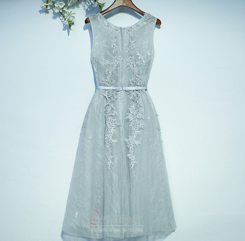 Παράνυμφος φορέματα Αμάνικο Δαντέλα επικάλυψης Μέχρι το Γόνατο Ανάποδο Τρίγωνο