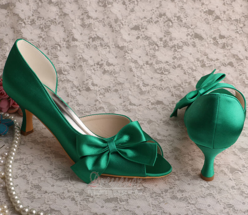 Σατέν πεταλούδα γαμήλια παπούτσια με κοίλο στιλέτο ψηλά τακούνια πράσινα παπούτσια παράνυμφων