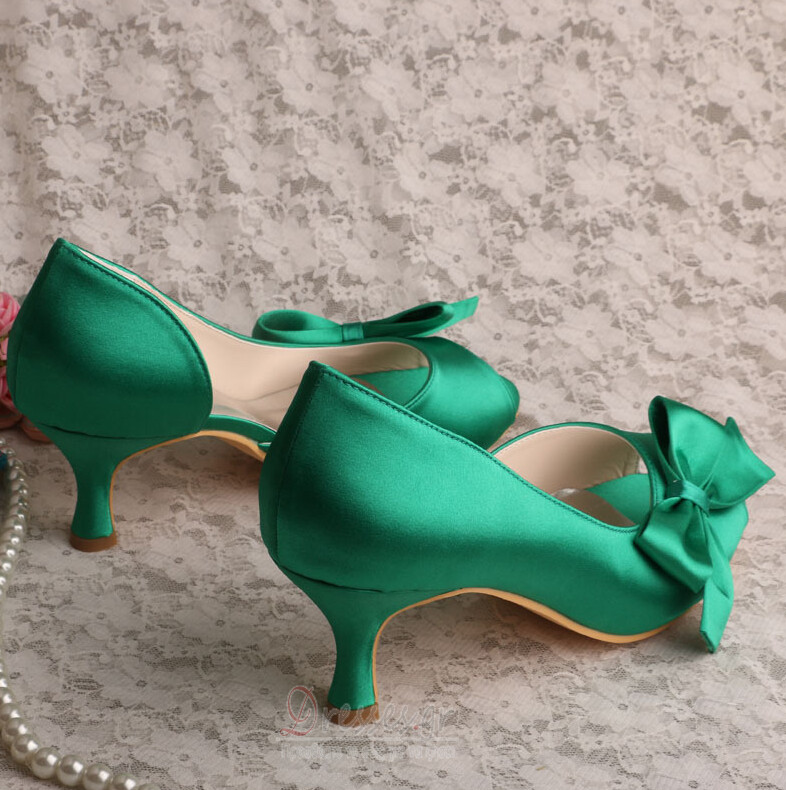 Σατέν πεταλούδα γαμήλια παπούτσια με κοίλο στιλέτο ψηλά τακούνια πράσινα παπούτσια παράνυμφων