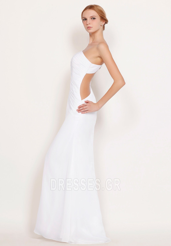 Σιφόν Αμάνικο Πλευρά σχισμή Λευκό δραματική Μπάλα φορέματα